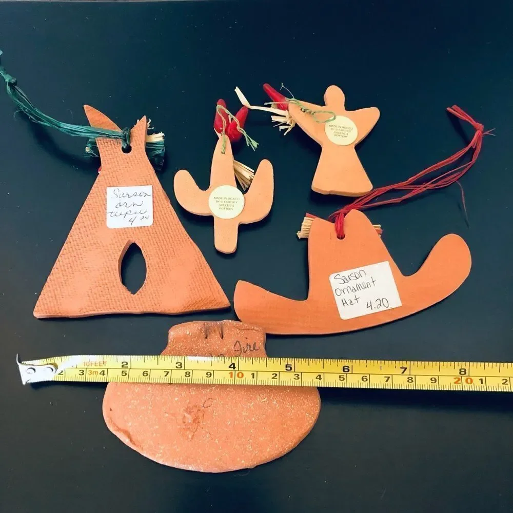 Southwest Desert Clay Handmade Folk Art Christmas Ornaments Lot